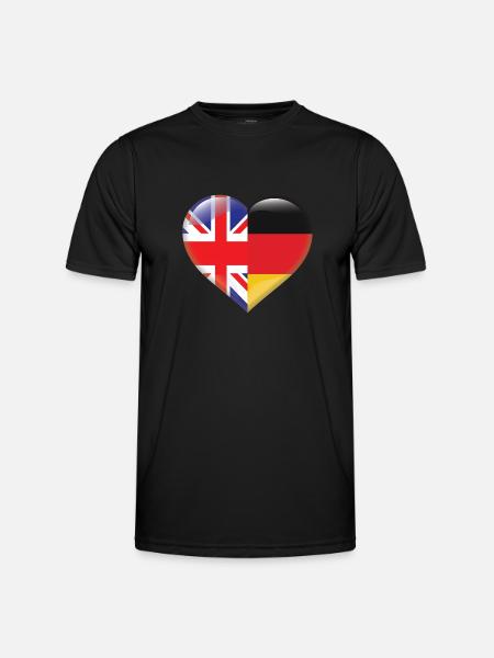 Bandera del corazón Inglaterra Alemania Regalo alemán - Camiseta funcional para hombres - negro