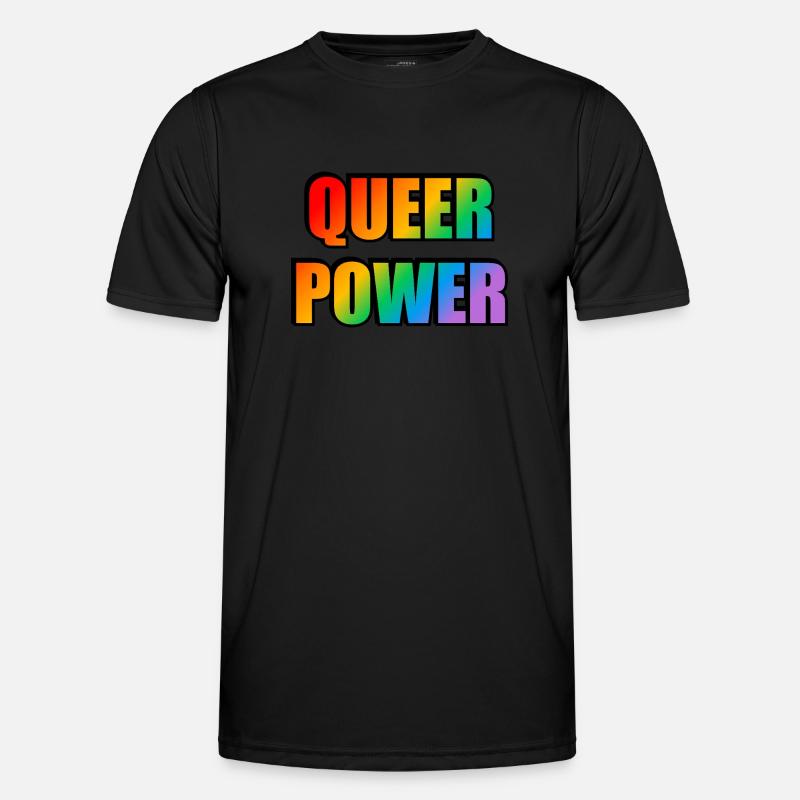 Queer Power Regenbogen Text - Männer Funktions-T-Shirt - Schwarz