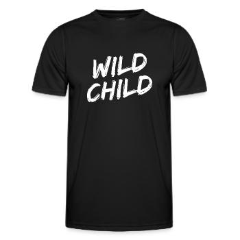 "Wild Child" - Weiße Pinselschrift - Männer Funktions-T-Shirt - Schwarz - Vorne - AI Model Male 178 dark (178cm)