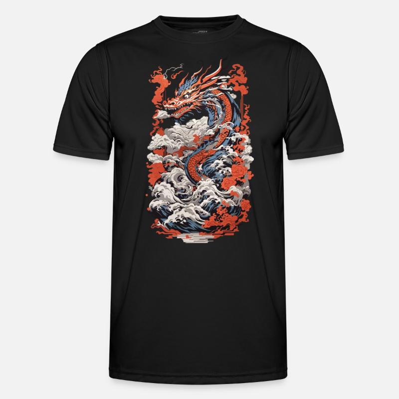 Japanischer Ästhetik Drache Ukiyo-E Wave Design Männer Funktions-T-Shirt