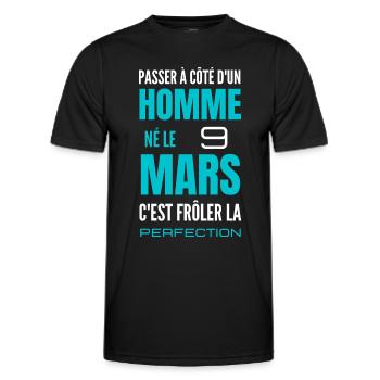Anniversaire homme né le 9 mars - T-shirt sport Homme - noir - Devant - AI Model Male 178 dark (178cm)