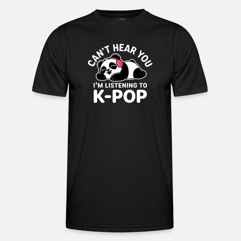 Sød panda lytter til K-Pop - Funktionsshirt til herrer - sort