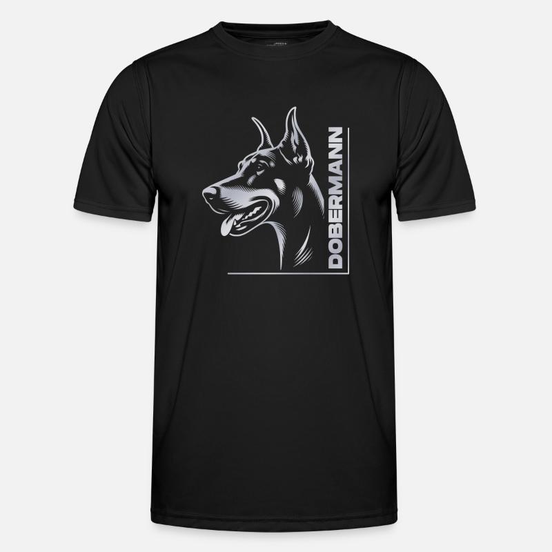 Dobermann Pinscher, Hundekopf, Zeichnung silber - Männer Funktions-T-Shirt - Schwarz