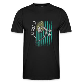 Drapeau américain avec guitare et basse clef - T-shirt sport Homme - noir - Devant - AI Model Male 178 dark (178cm)