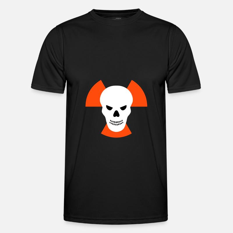 Schädel mit bösem Blick vor Strahlenwarnzeichen Männer Funktions-T-Shirt