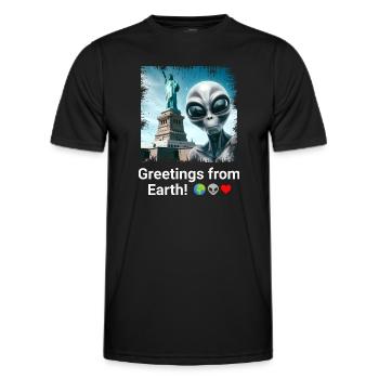 Aliens à New York - Statue Selfie Saga - T-shirt sport Homme - noir - Devant - AI Model Male 178 dark (178cm)