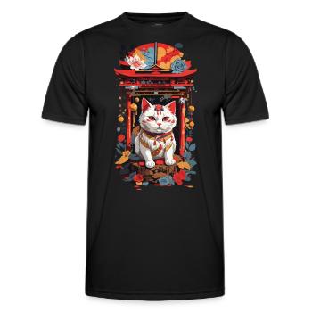 Maneki Neko Glückskatze im japanischen Schrein - Männer Funktions-T-Shirt - Schwarz - Vorne - AI Model Male 178 dark (178cm)