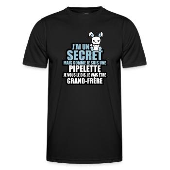 j'ai un secret je vais être grand-frère - T-shirt sport Homme - noir - Devant - AI Model Male 178 dark (178cm)