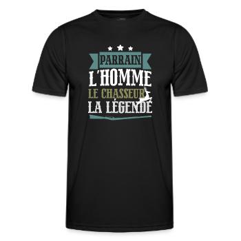 Parrain l'homme le chasseur légende cadeau chasse - T-shirt sport Homme - noir - Devant - AI Model Male 178 dark (178cm)