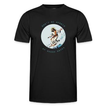 Surfing Jesus - Men's Functional T-Shirt - black - Front - AI Model Male 178 dark (178cm)