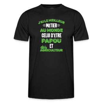 Papy agriculteur humour retraité tracteur t-shirt - T-shirt sport Homme - noir - Devant - AI Model Male 178 dark (178cm)