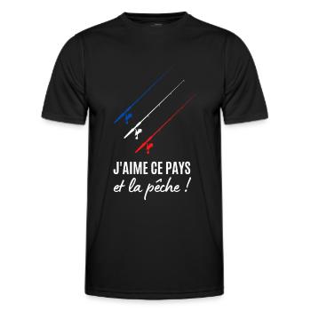 J aime ce pays et la pêche - T-shirt sport Homme - noir - Devant - AI Model Male 178 dark (178cm)
