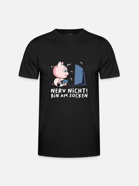 Bin am Zocken Gaming Schwein - Männer Funktions-T-Shirt - Schwarz