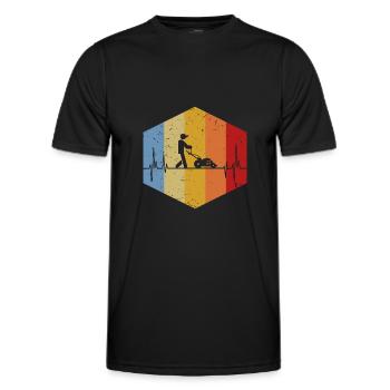 Retro Herzschlag Rasenmäher Gras Gärtner - Männer Funktions-T-Shirt - Schwarz - Vorne - AI Model Male 178 dark (178cm)