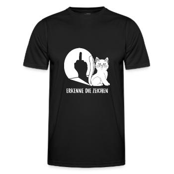 Erkenne Die Zeichen Katze Spruch Mittelfinger - Männer Funktions-T-Shirt - Schwarz - Vorne - AI Model Male 178 dark (178cm)