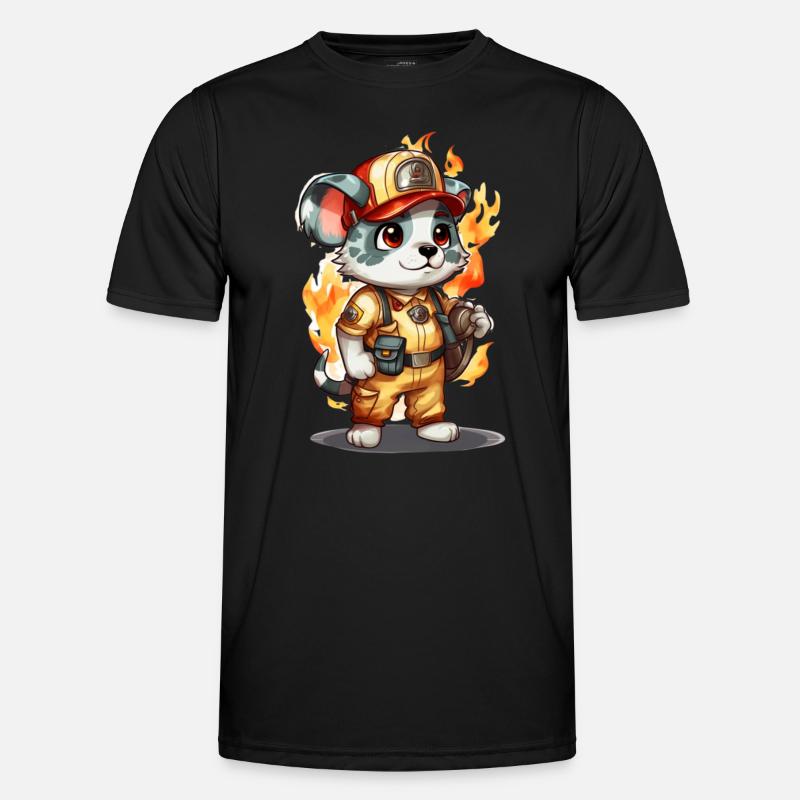 Firefighter cute pet, animals - Men's Functional T-Shirt - black