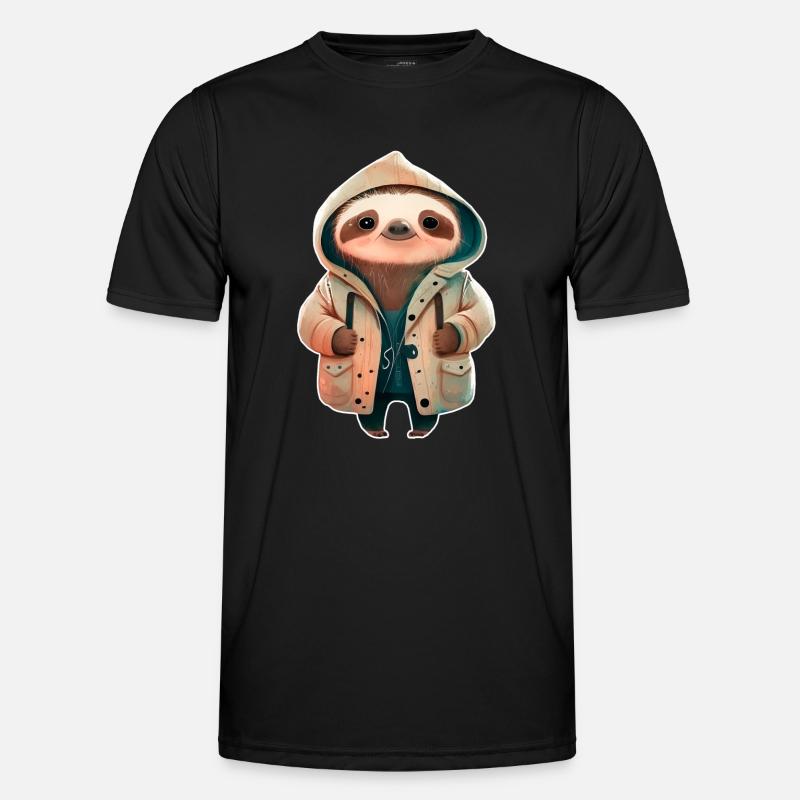 Sloth in raincoat jacket - Men's Functional T-Shirt - black