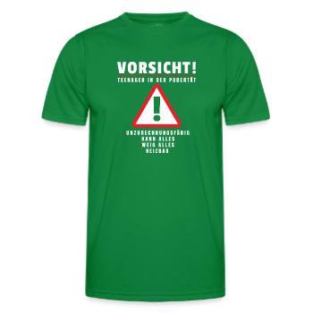 Adolescent en cadeau de chemise de puberté Attention! - T-shirt sport Homme - vert - Devant - AI Model Male 178 dark (178cm)