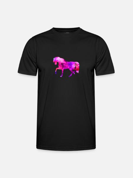 Horse Funny Animals Blue-Pink Watercolor Tee Shirt Kin - Men's Functional T-Shirt - black
