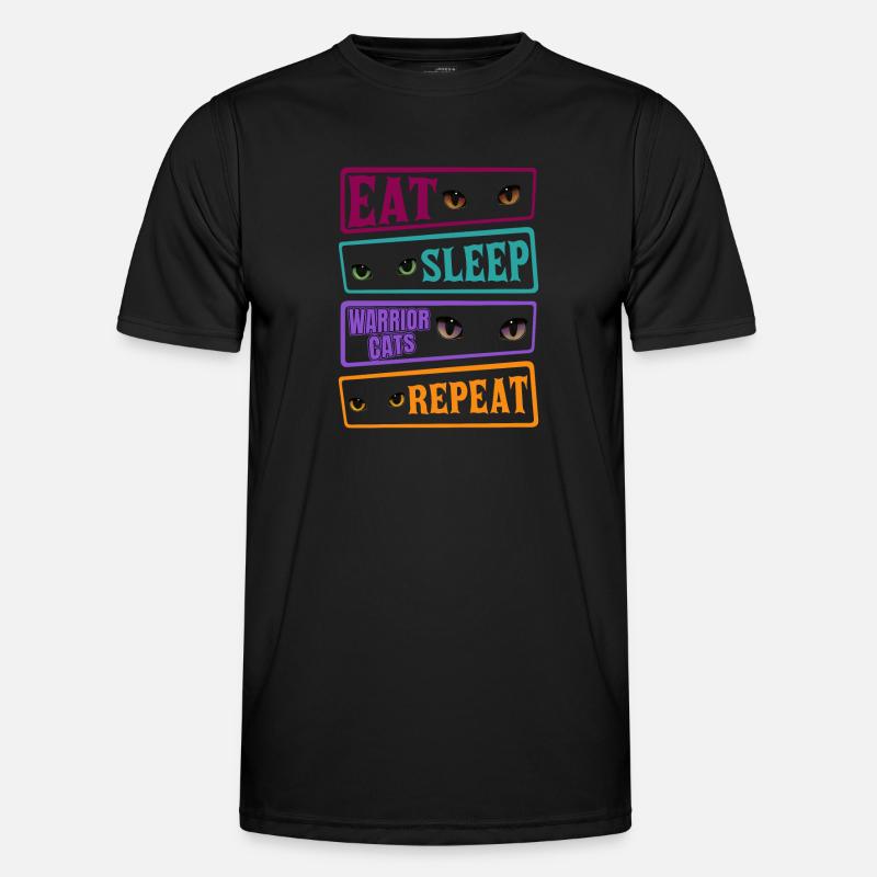 Eat Sleep Katze Cat Repeat Warrior Cat Katzen Männer Funktions-T-Shirt