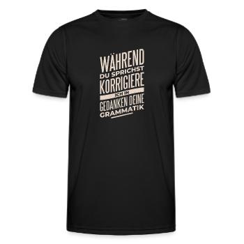 Pendant que vous parlez, je corrige votre grammaire - T-shirt sport Homme - noir - Devant - AI Model Male 178 dark (178cm)