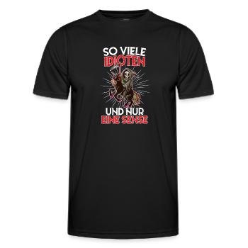 So many idiots and only one scythe of sarcasm - Men's Functional T-Shirt - black - Front - AI Model Male 178 dark (178cm)