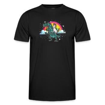 Einhorn reitet Dinosaurier Dino T-Rex Einhörner - Männer Funktions-T-Shirt - Schwarz - Vorne - AI Model Male 178 dark (178cm)