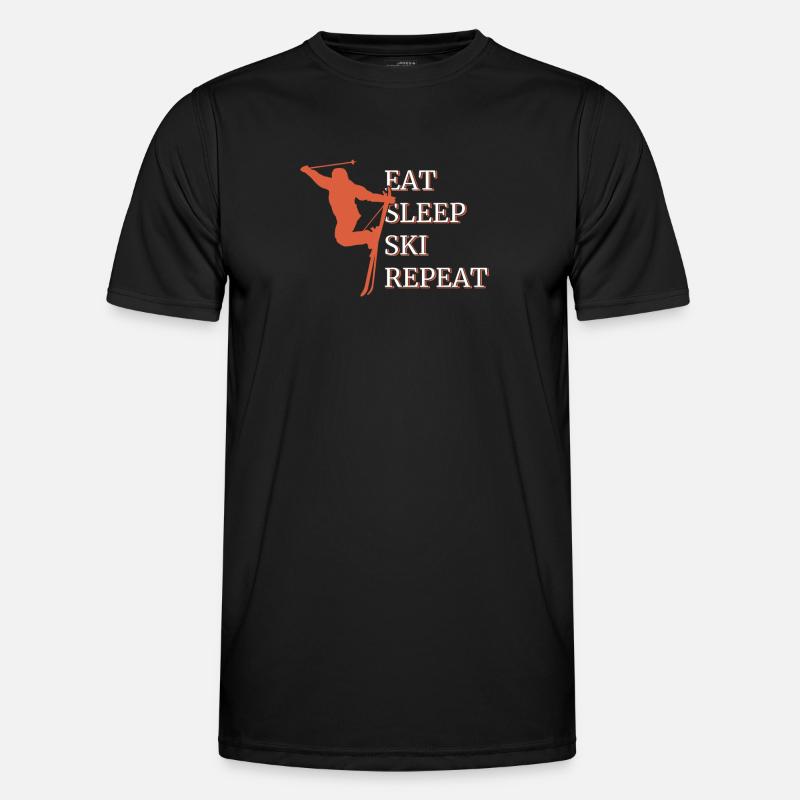 Eat Sleep Ski Repeat - Männer Funktions-T-Shirt - Schwarz