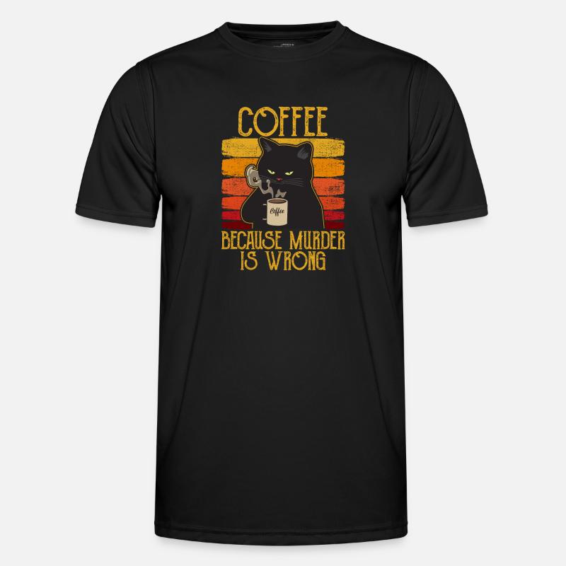 Coffee because Murder is wrong Café chat retro T-shirt sport Homme