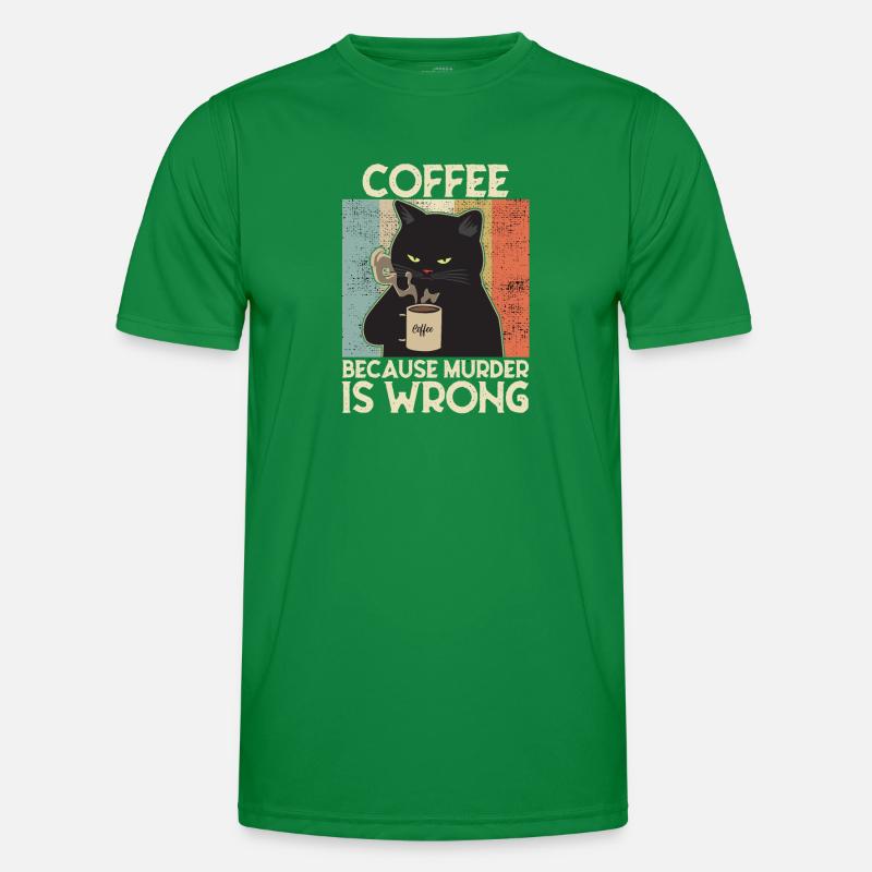 Coffee because Murder is wrong Café chat retro T-shirt sport Homme