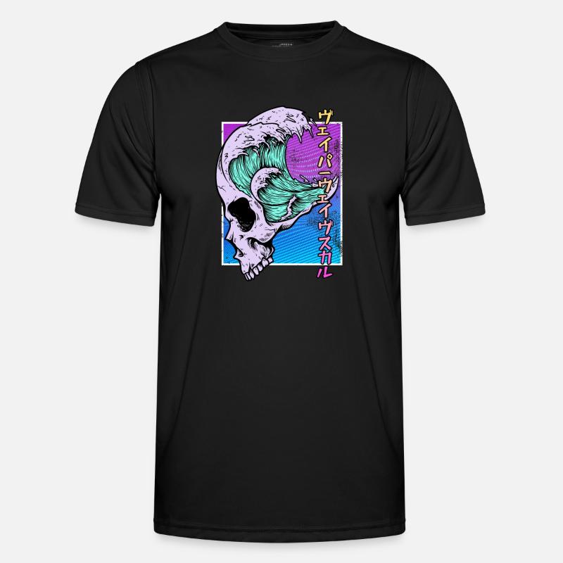 Kaganawa Great Wave Pastel Goth Skull Vaporwave - Men's Functional T-Shirt - black