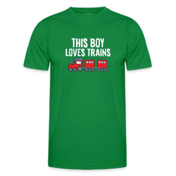 This Boy Loves Trains - Men's Functional T-Shirt - kelly green - Front - AI Model Male 178 dark (178cm)