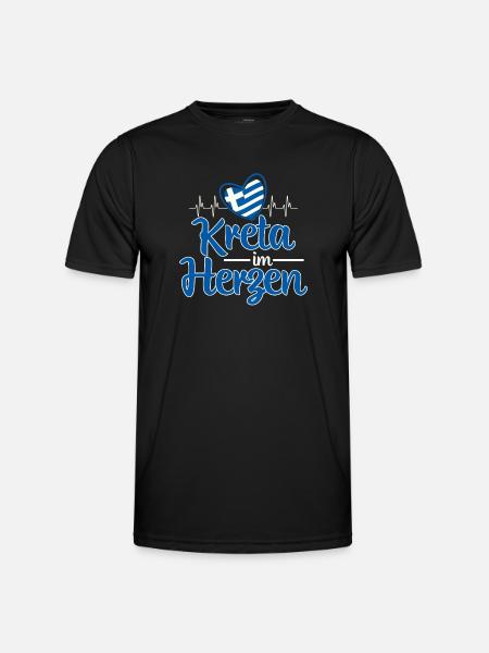 Kreta im Herzen Herzschlag Griechenland - Männer Funktions-T-Shirt - Schwarz