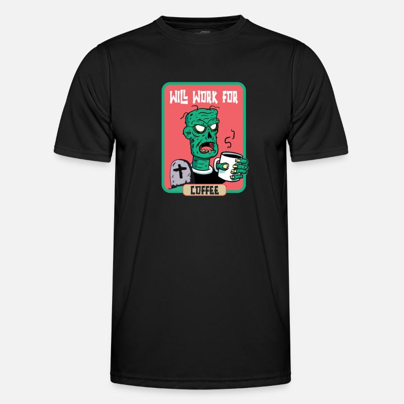 Will work for Coffee Zombie Halloween Männer Funktions-T-Shirt