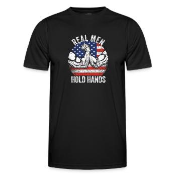 USA Flag Funny Arm Wrestling Patriotic Real - Men's Functional T-Shirt - black - Front - AI Model Male 178 dark (178cm)