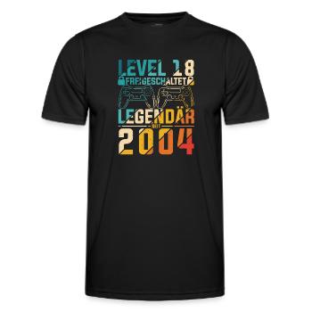 Level 18 Jahre Geburtstag 2004 LAN-Party Motiv Gam - Männer Funktions-T-Shirt - Schwarz - Vorne - AI Model Male 178 dark (178cm)