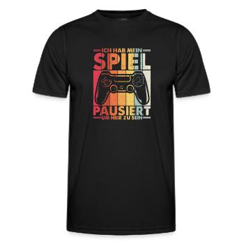 Ich Habe Mein Spiel Pausiert Um Hier Zu Sein Spiel - Männer Funktions-T-Shirt - Schwarz - Vorne - AI Model Male 178 dark (178cm)