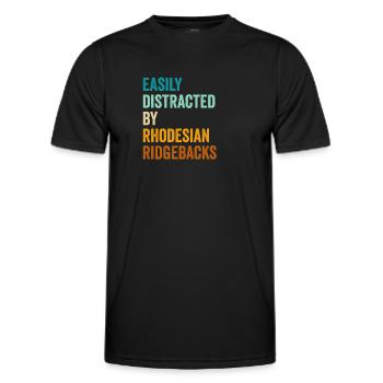 Facilement distrait par les Rhodesian Ridgebacks - T-shirt sport Homme - noir - Devant - AI Model Male 178 dark (178cm)