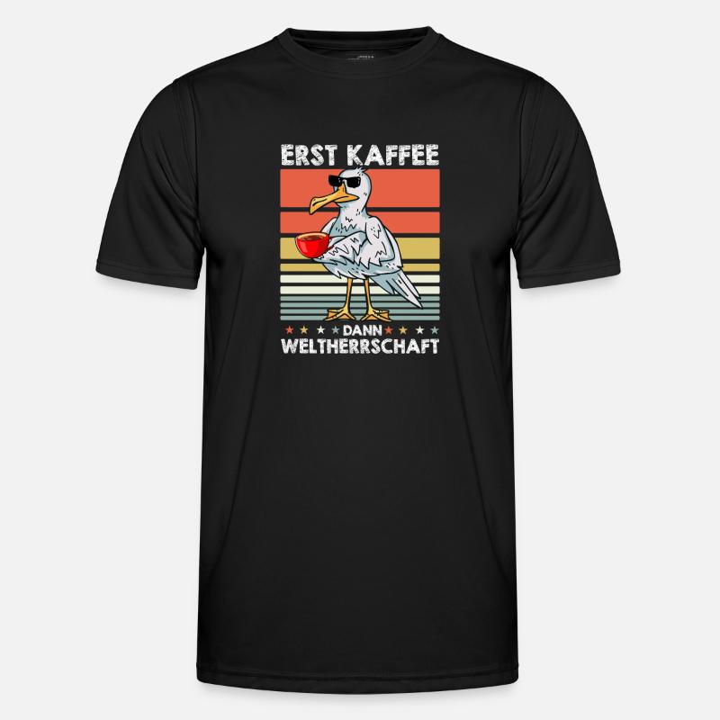 Möwe Kaffee-Sonnenbrille - Männer Funktions-T-Shirt - Schwarz