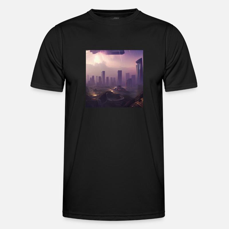 Retrowave Synthwave 80s Future city Design Männer Funktions-T-Shirt