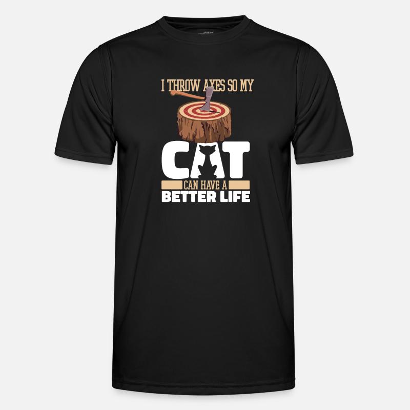 Axtwerfen Axtwerfer Katze - Männer Funktions-T-Shirt - Schwarz