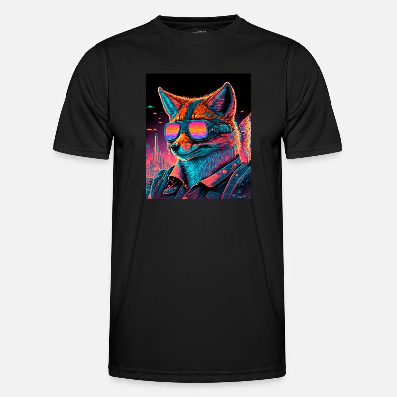 Retro Futuristic Synthwave Fox Männer Funktions-T-Shirt