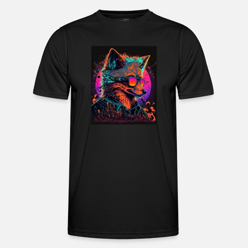 Retro Futuristic Synthwave Fox Männer Funktions-T-Shirt