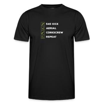 Tricking 540 Kick Aerial Korkenzieher Repeat - Männer Funktions-T-Shirt - Schwarz - Vorne - AI Model Male 178 dark (178cm)