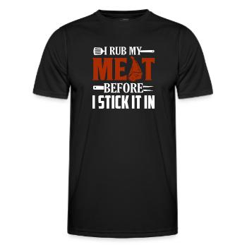 Je frotte ma viande avant de la coller dans Smoker BBQ Gril - T-shirt sport Homme - noir - Devant - AI Model Male 178 dark (178cm)