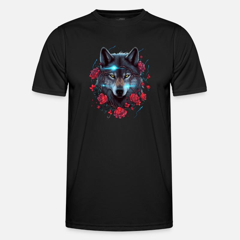 Wolf und Rosen Blitz Männer Funktions-T-Shirt