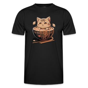 Kawaii Neko Katze Isst Ramen-Nudeln Japanisches Essen - Männer Funktions-T-Shirt - Schwarz - Vorne - AI Model Male 178 dark (178cm)