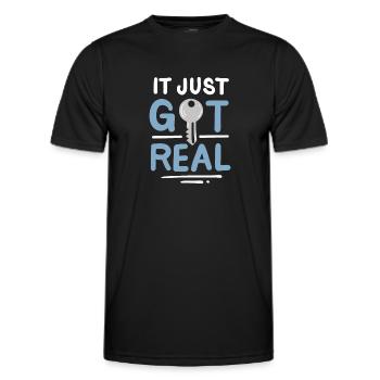Es wurde gerade real - Männer Funktions-T-Shirt - Schwarz - Vorne - AI Model Male 178 dark (178cm)