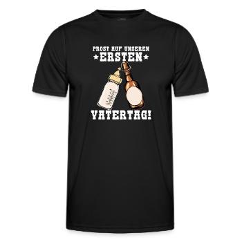 Unser erster Vatertag mit Bier und Milchflasche - Männer Funktions-T-Shirt - Schwarz - Vorne - AI Model Male 178 dark (178cm)