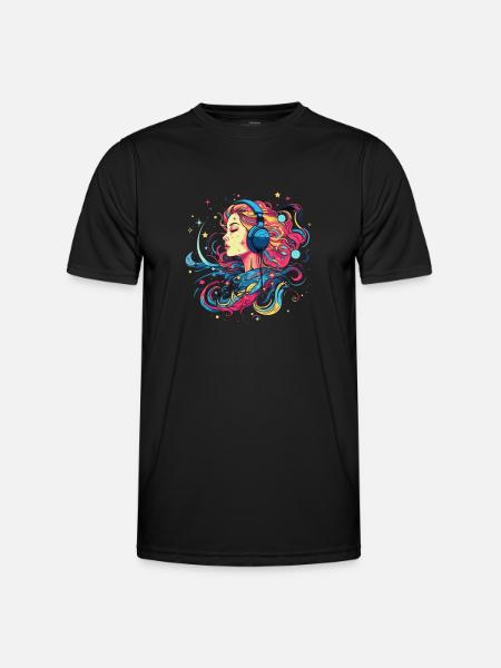 Woman with pink hair listening to music - Men's Functional T-Shirt - black